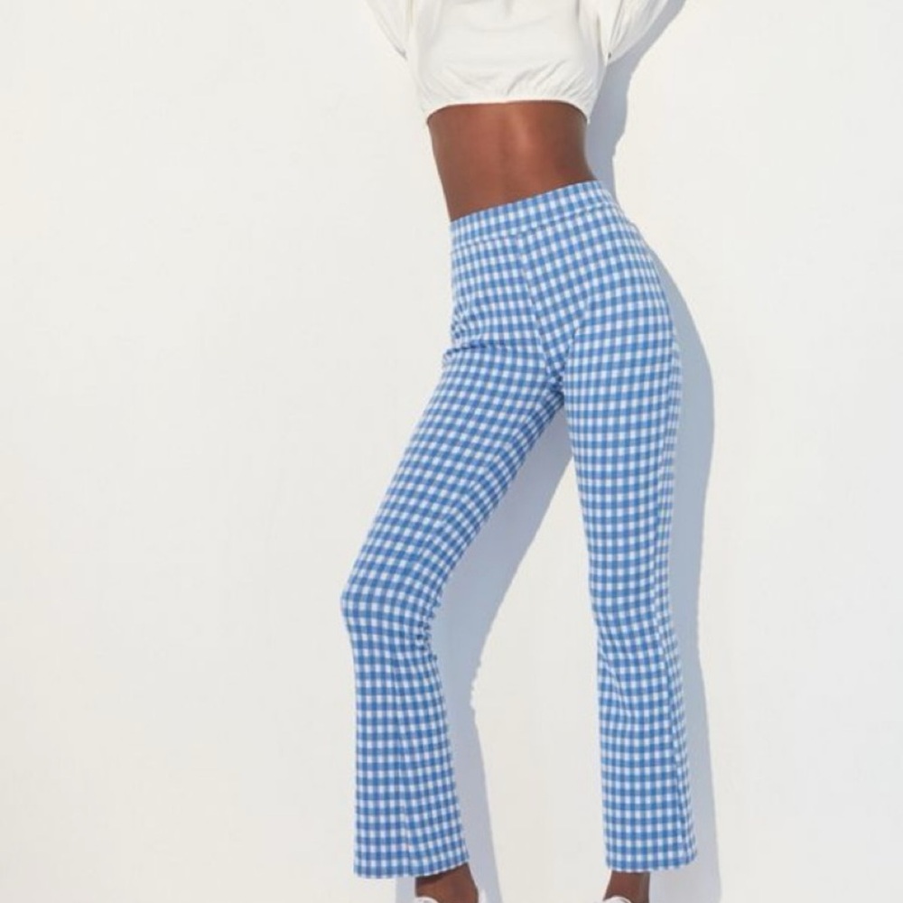 Urban Outfitters Blue Checkered Flare Pants